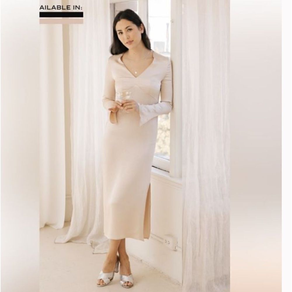 Smash + Tess Tan Sheath Maxi Dress V-Neck Long Sleeve